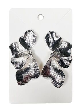 Silver Floral Petal Drop Earrings